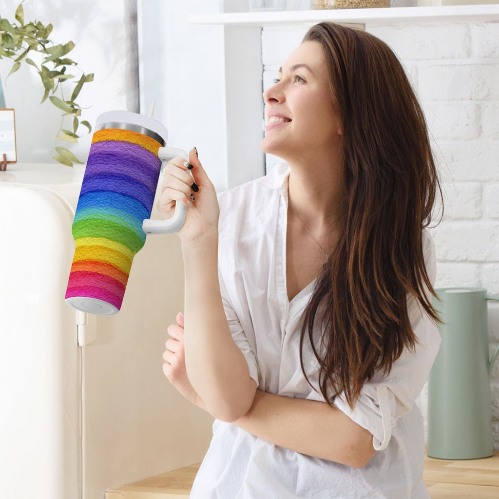 30 oz Insulated Stainless Steel Tumbler Double Wall Stainless Steel Tumbler with 2-Way Drinking Watercolor Rainbow Colors C448L