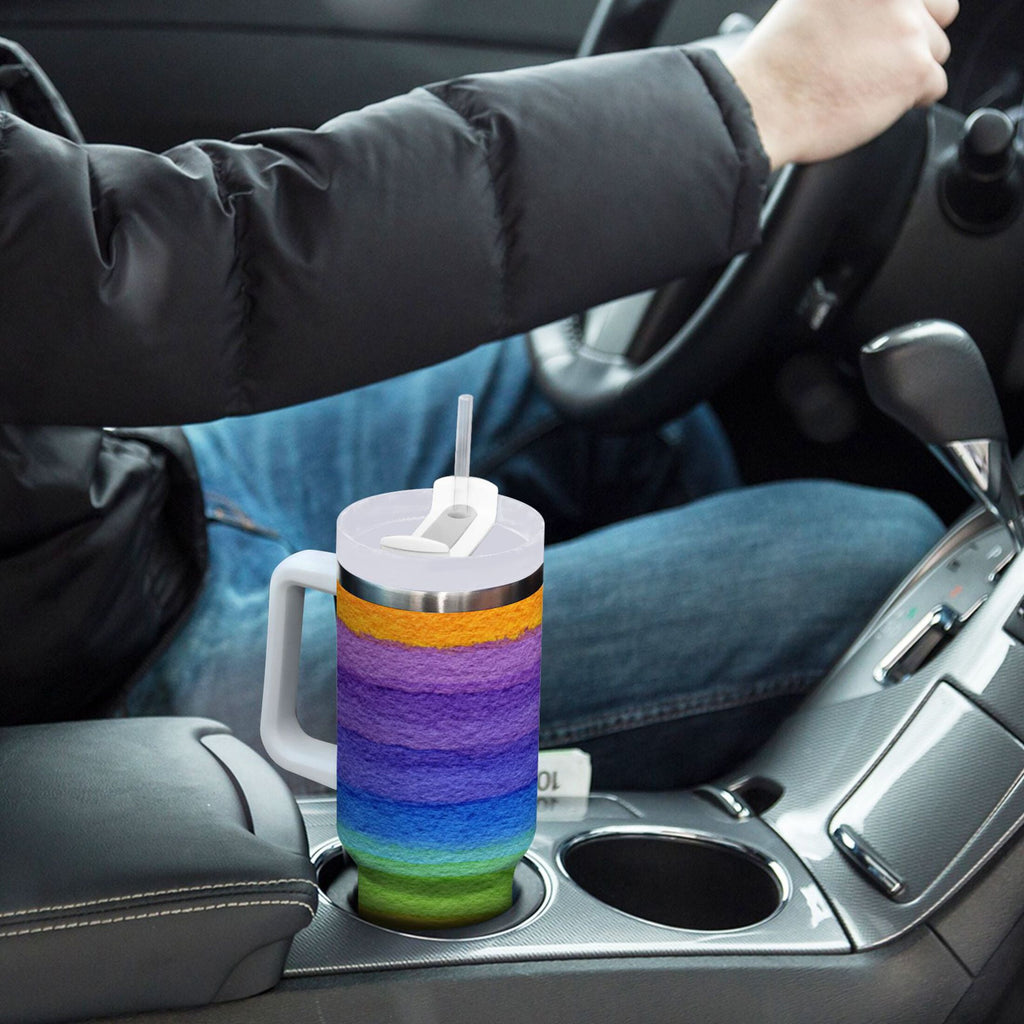 30 oz Insulated Stainless Steel Tumbler Double Wall Stainless Steel Tumbler with 2-Way Drinking Watercolor Rainbow Colors C448L