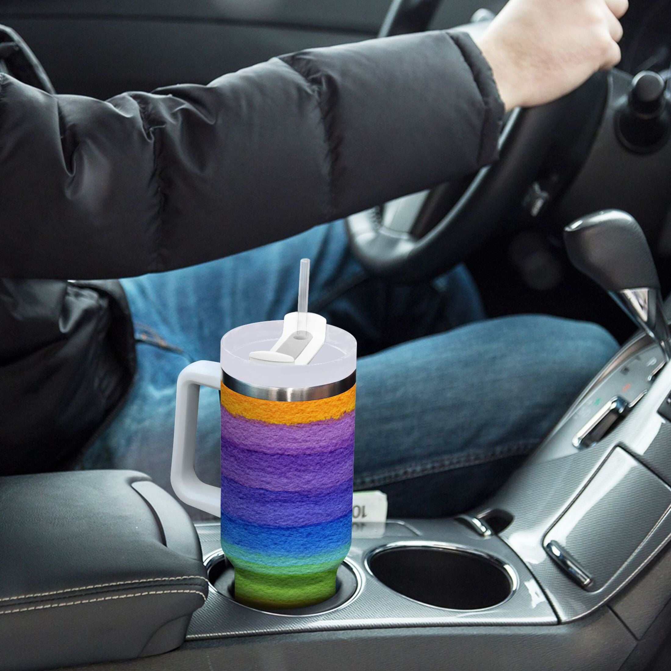 30 oz Insulated Stainless Steel Tumbler Double Wall Stainless Steel Tumbler with 2-Way Drinking Watercolor Rainbow Colors C448L