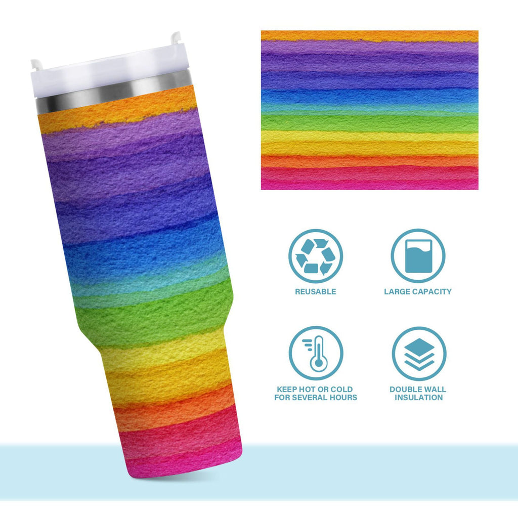 30 oz Insulated Stainless Steel Tumbler Double Wall Stainless Steel Tumbler with 2-Way Drinking Watercolor Rainbow Colors C448L