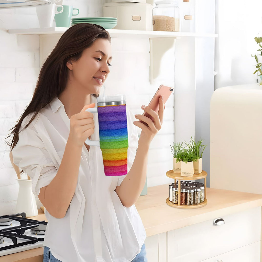 30 oz Insulated Stainless Steel Tumbler Double Wall Stainless Steel Tumbler with 2-Way Drinking Watercolor Rainbow Colors C448L