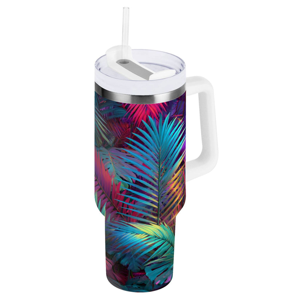 30 oz Insulated Stainless Steel Tumbler Double Wall Stainless Steel Tumbler with 2-Way Drinking Vibrant and Shimmering Jungle C470E