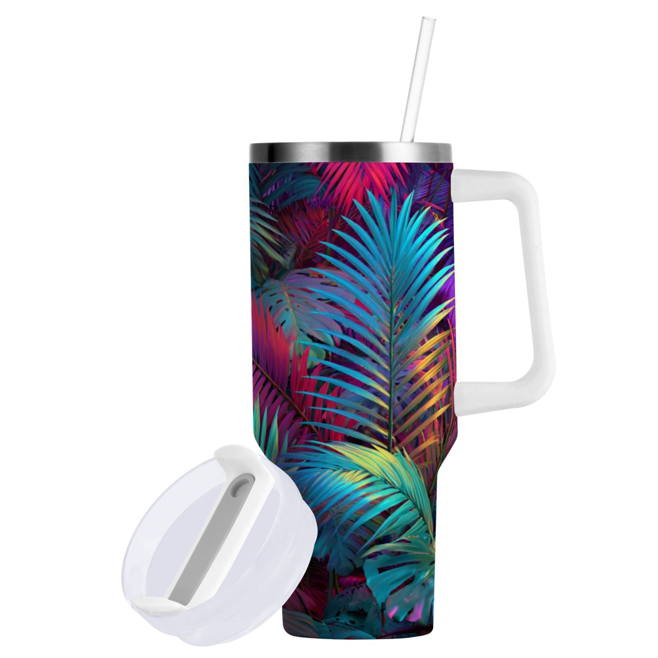 30 oz Insulated Stainless Steel Tumbler Double Wall Stainless Steel Tumbler with 2-Way Drinking Vibrant and Shimmering Jungle C470E