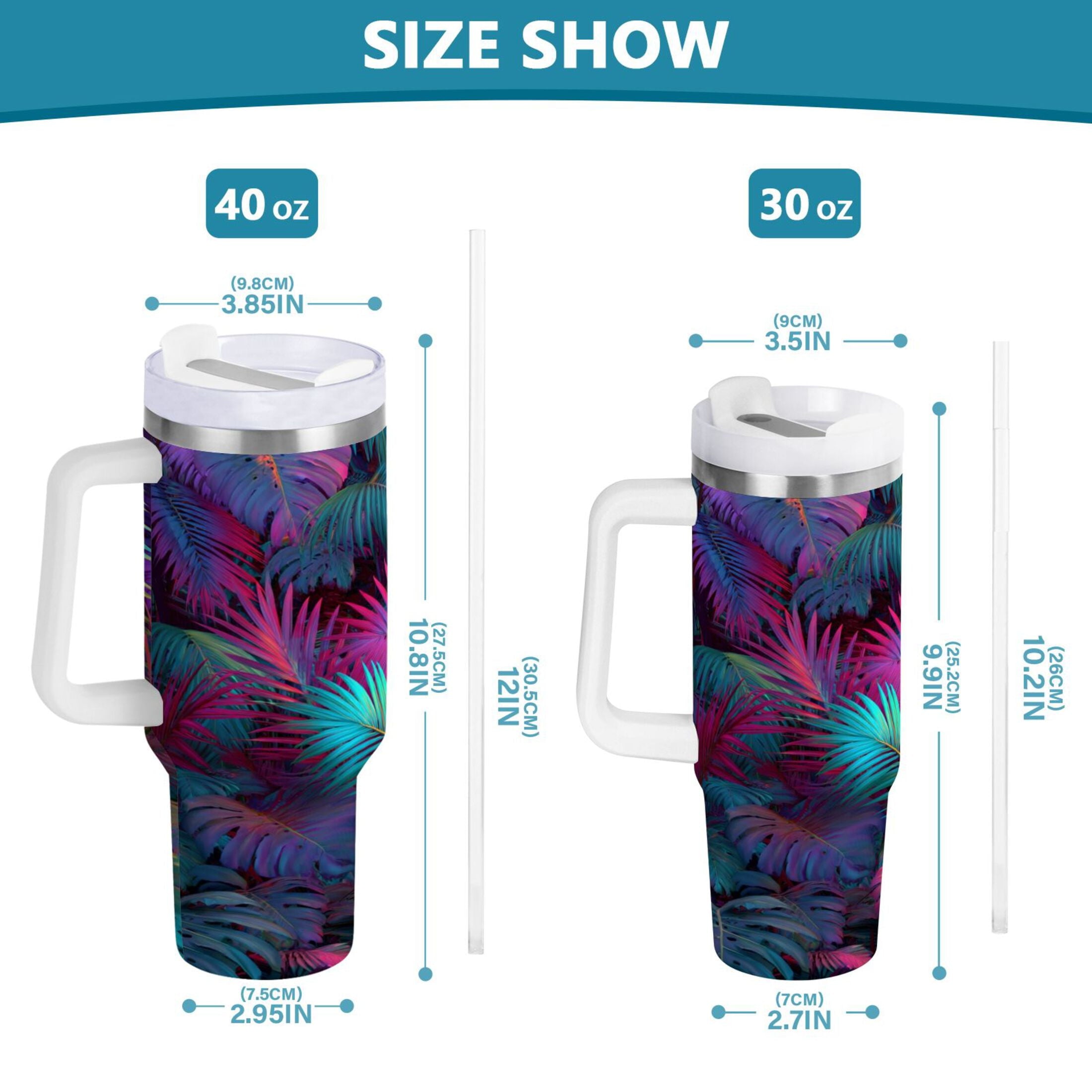 30 oz Insulated Stainless Steel Tumbler Double Wall Stainless Steel Tumbler with 2-Way Drinking Vibrant and Shimmering Jungle C470E