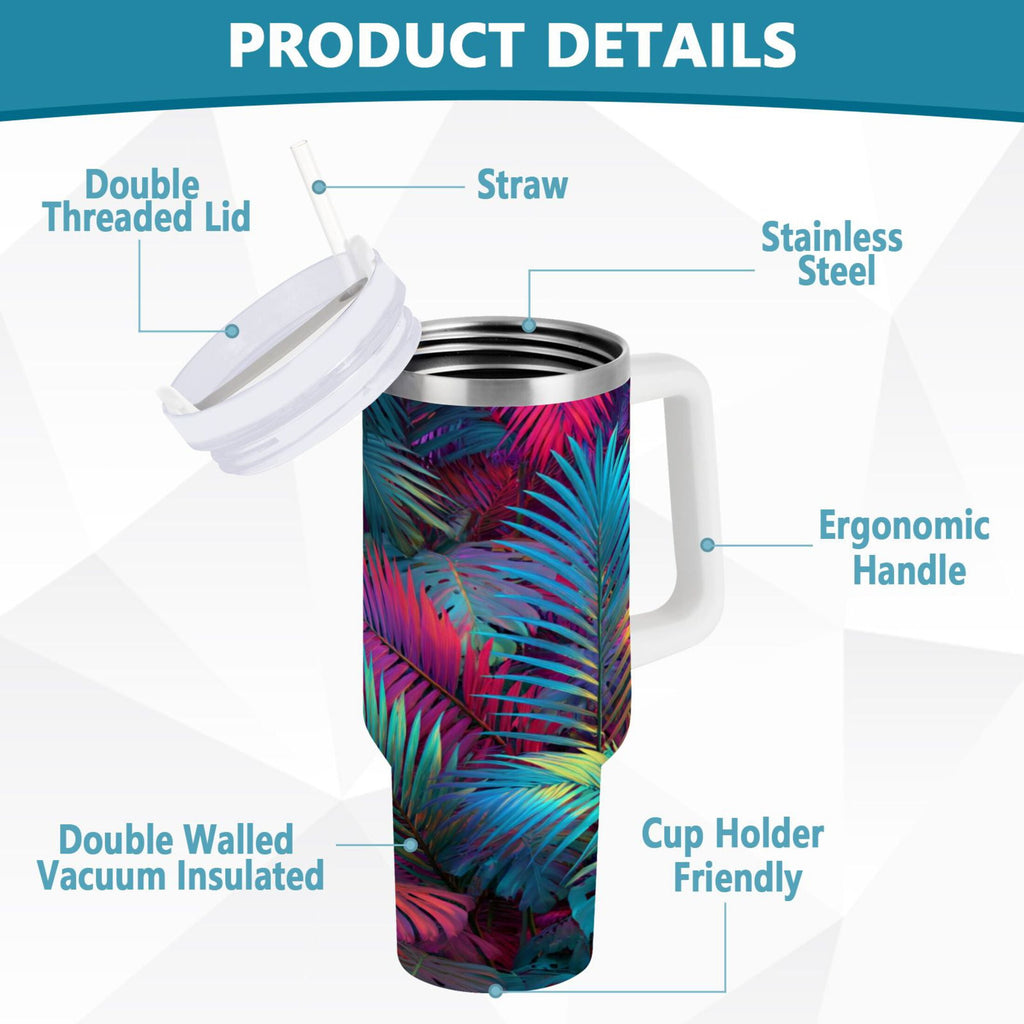 30 oz Insulated Stainless Steel Tumbler Double Wall Stainless Steel Tumbler with 2-Way Drinking Vibrant and Shimmering Jungle C470E