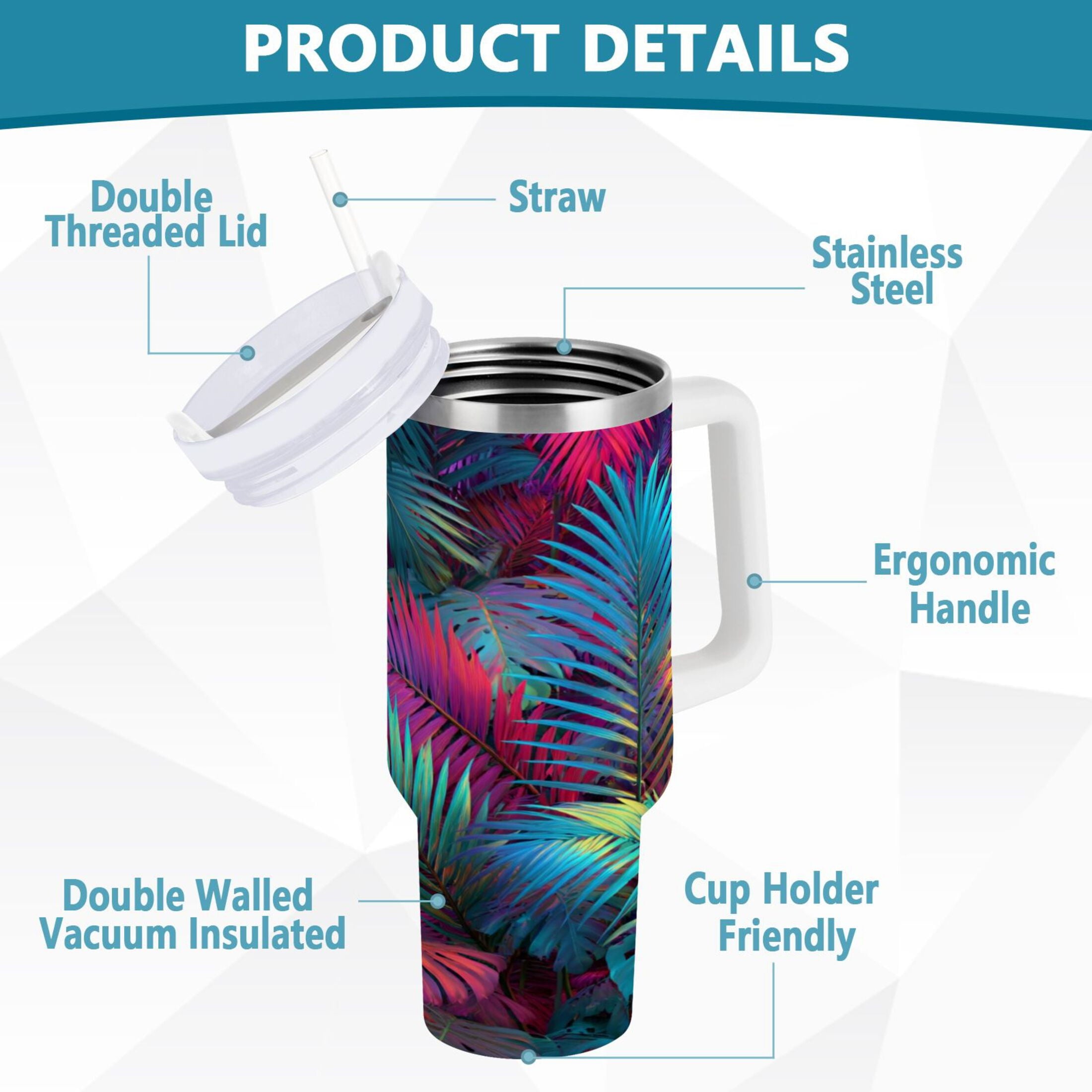 30 oz Insulated Stainless Steel Tumbler Double Wall Stainless Steel Tumbler with 2-Way Drinking Vibrant and Shimmering Jungle C470E