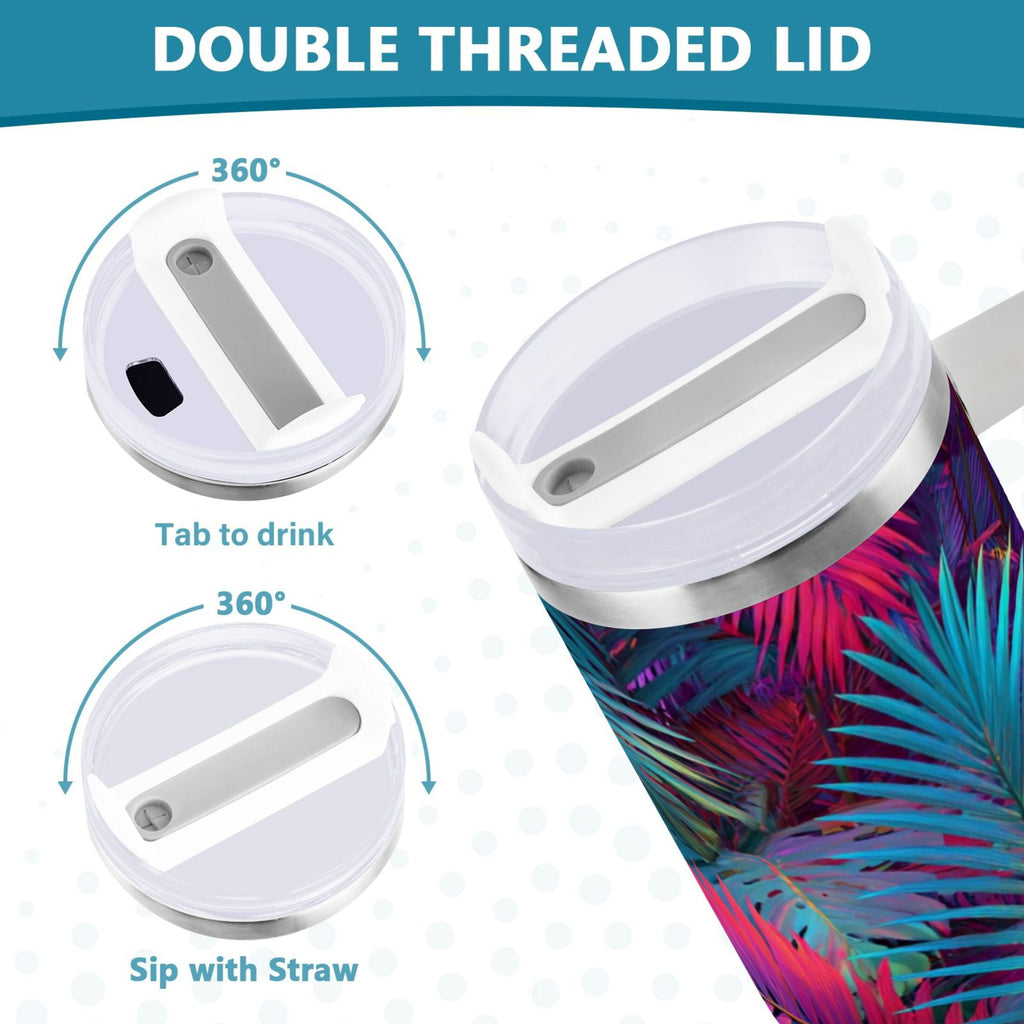 30 oz Insulated Stainless Steel Tumbler Double Wall Stainless Steel Tumbler with 2-Way Drinking Vibrant and Shimmering Jungle C470E