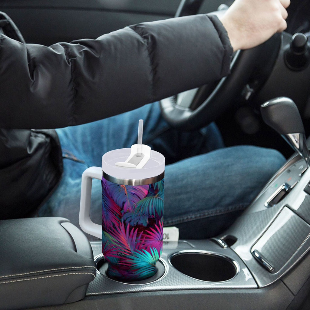 30 oz Insulated Stainless Steel Tumbler Double Wall Stainless Steel Tumbler with 2-Way Drinking Vibrant and Shimmering Jungle C470E