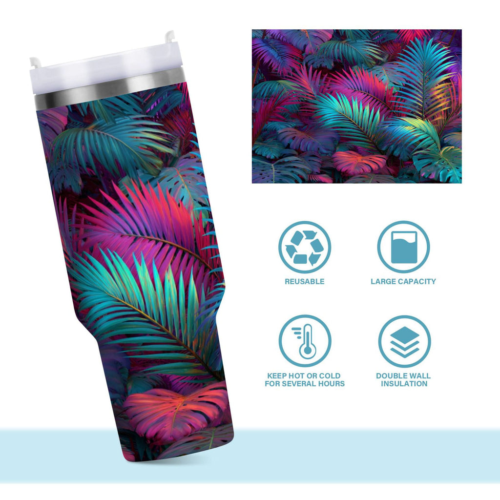 30 oz Insulated Stainless Steel Tumbler Double Wall Stainless Steel Tumbler with 2-Way Drinking Vibrant and Shimmering Jungle C470E