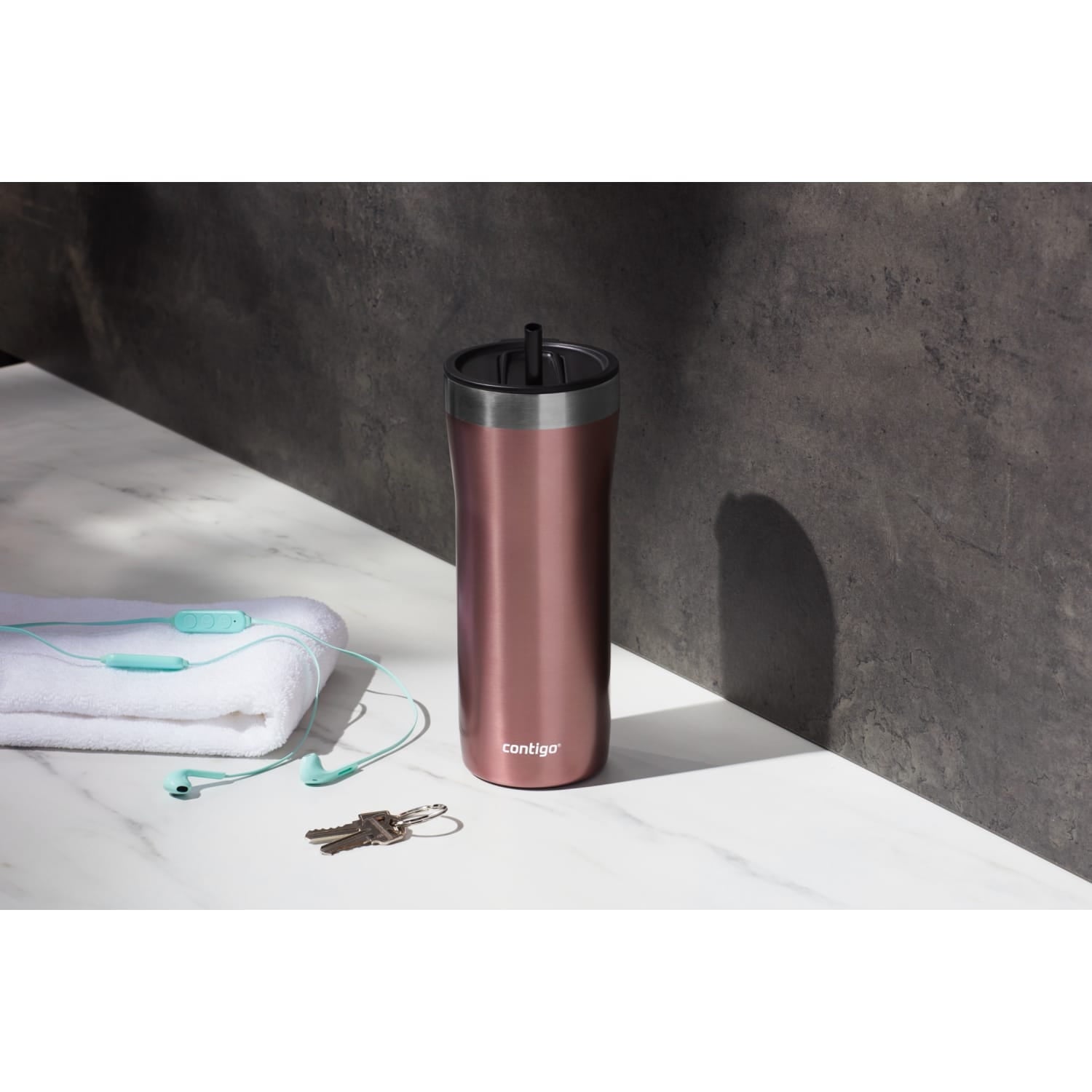 Contigo Streeterville Stainless Steel Tumbler with Plastic Straw and Splash-Proof Lid, Licorice, 32 fl. oz C122Z
