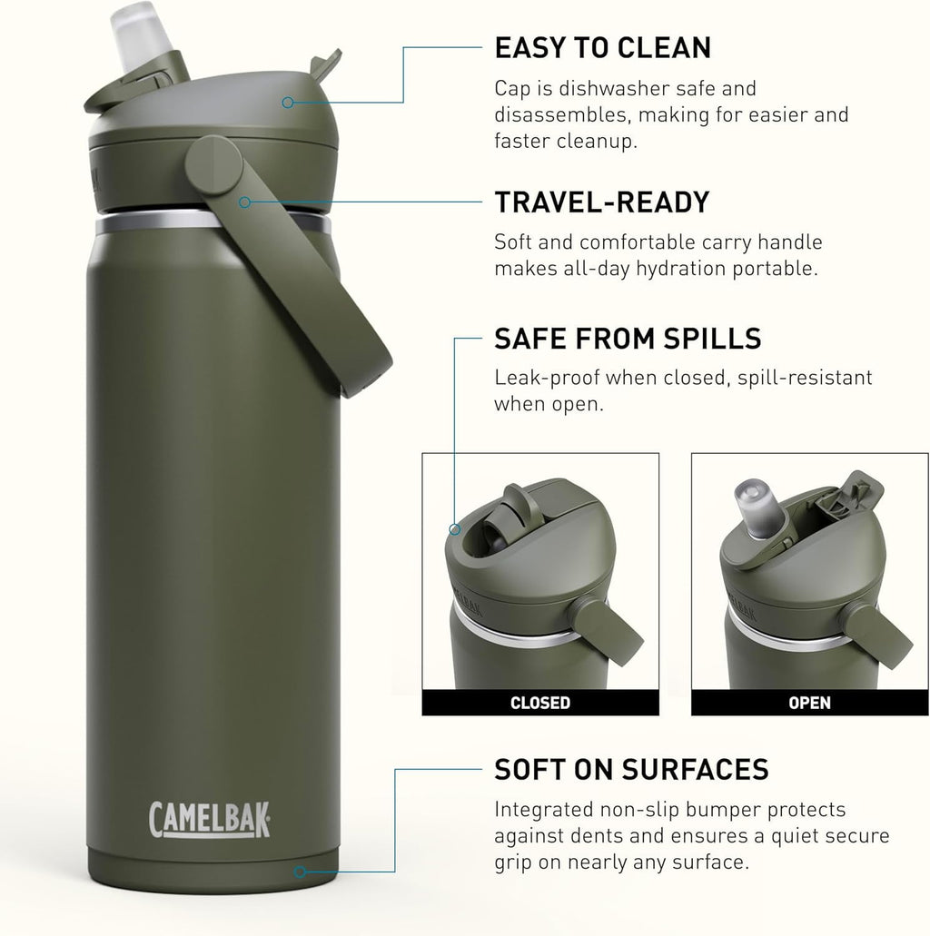 CamelBak Thrive™ Flip Straw Insulated Stainless Steel Water Bottle, 20oz, Moss C363M
