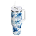 30 oz Insulated Stainless Steel Tumbler Double Wall Stainless Steel Tumbler with 2-Way Drinking Abstract Blue Maple Leaves C581M