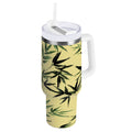 30 oz Insulated Stainless Steel Tumbler Double Wall Stainless Steel Tumbler with 2-Way Drinking Bamboo and Green Leaves C633Y