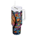 30 oz Insulated Stainless Steel Tumbler Double Wall Stainless Steel Tumbler with 2-Way Drinking Beautiful Abstract Tree Painting C654T