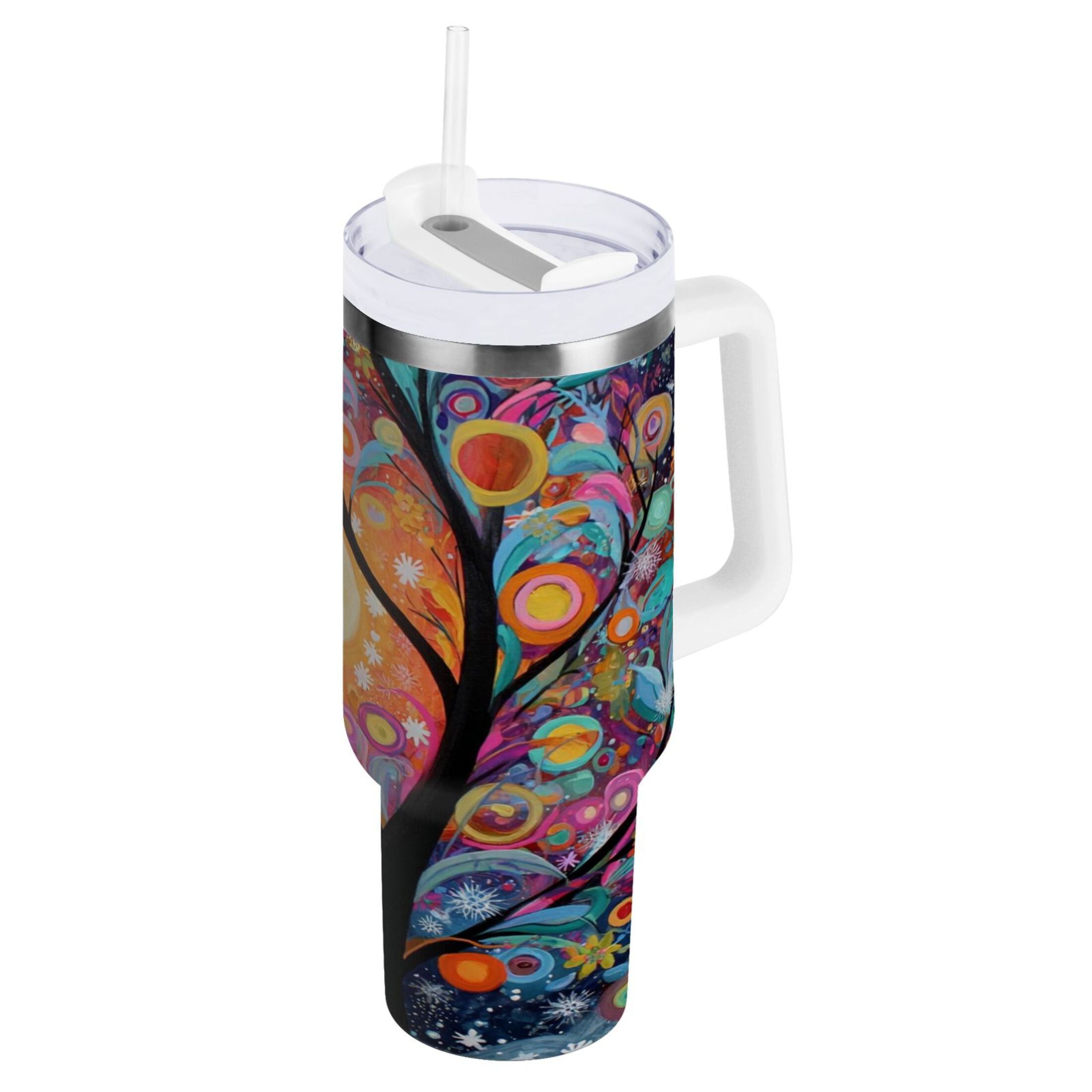 30 oz Insulated Stainless Steel Tumbler Double Wall Stainless Steel Tumbler with 2-Way Drinking Beautiful Abstract Tree Painting C654T