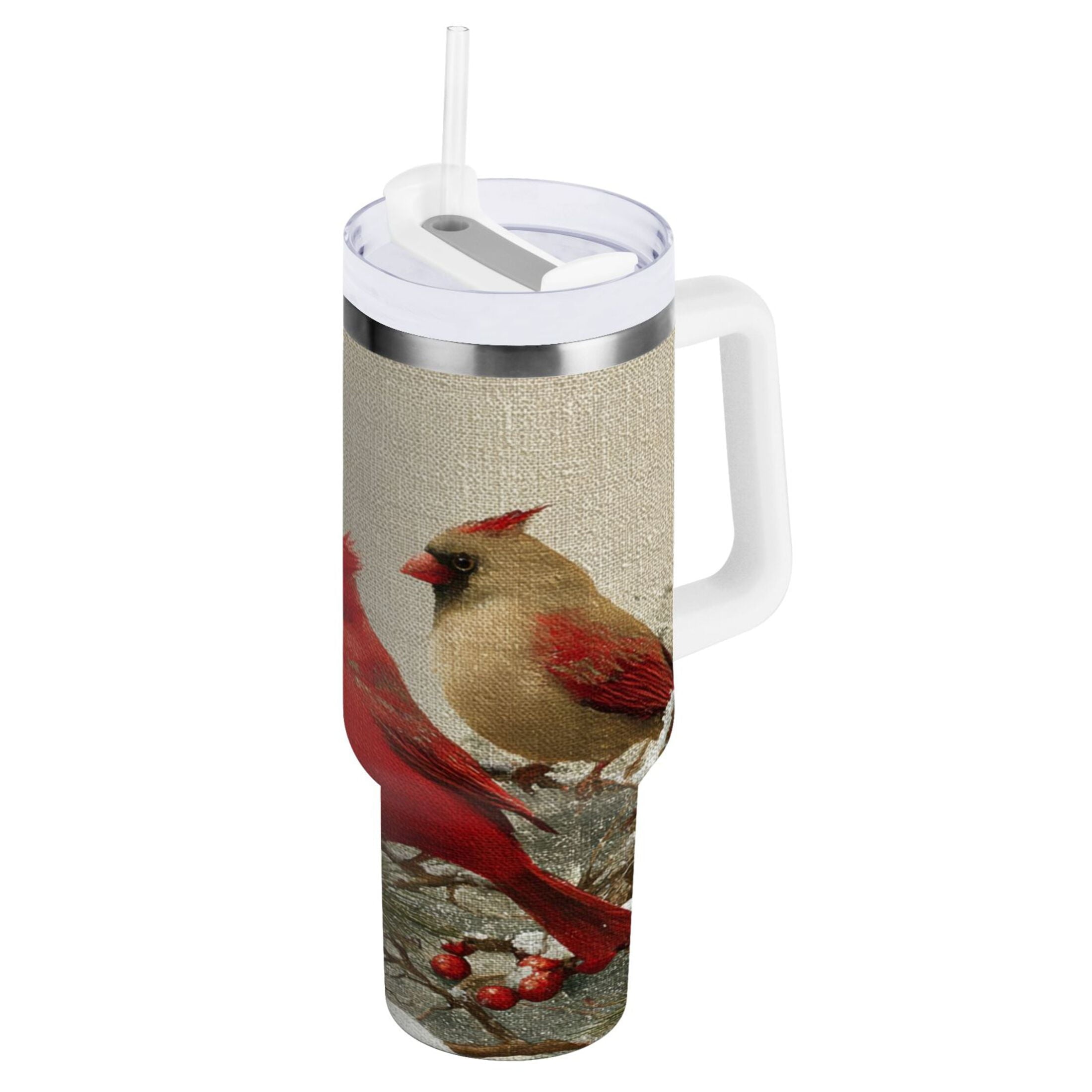 30 oz Insulated Stainless Steel Tumbler Double Wall Stainless Steel Tumbler with 2-Way Drinking Bird and Snow-covered Trees C615B