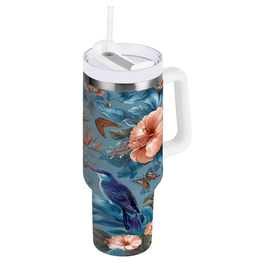 30 oz Insulated Stainless Steel Tumbler Double Wall Stainless Steel Tumbler with 2-Way Drinking Birds and Flowers C552B