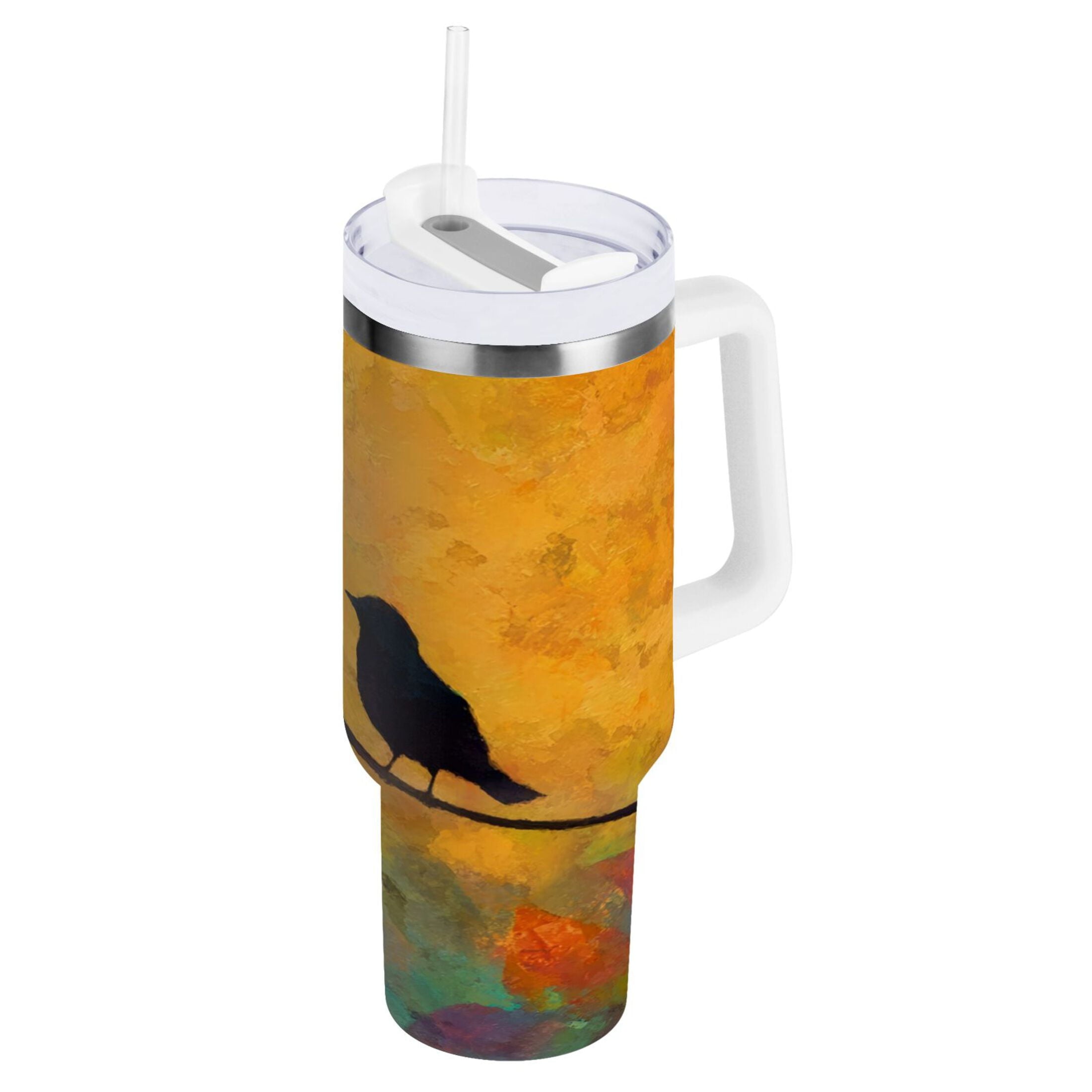 30 oz Insulated Stainless Steel Tumbler Double Wall Stainless Steel Tumbler with 2-Way Drinking Birds on A Wire C613W