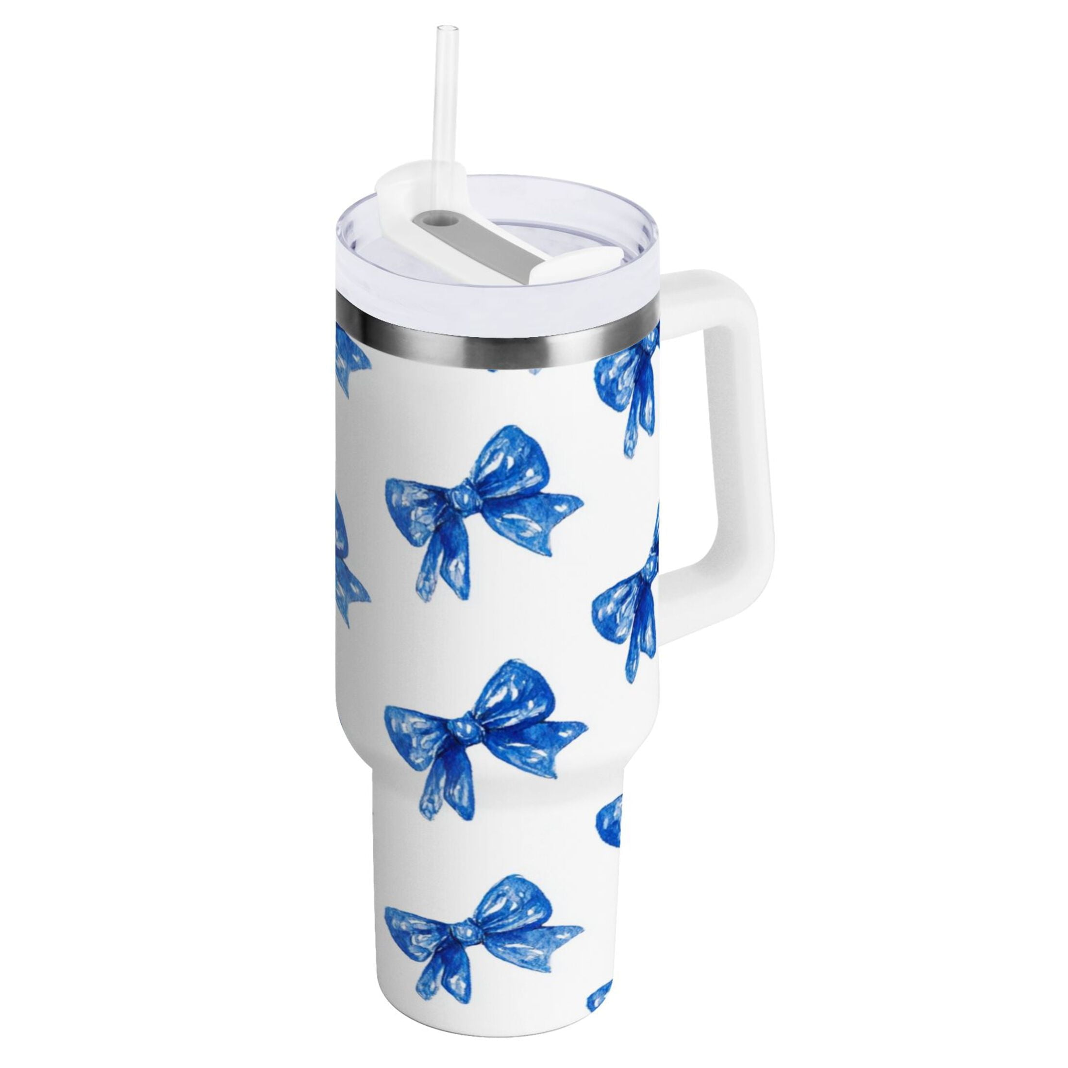 30 oz Insulated Stainless Steel Tumbler Double Wall Stainless Steel Tumbler with 2-Way Drinking Blue Bows Pattern C620X