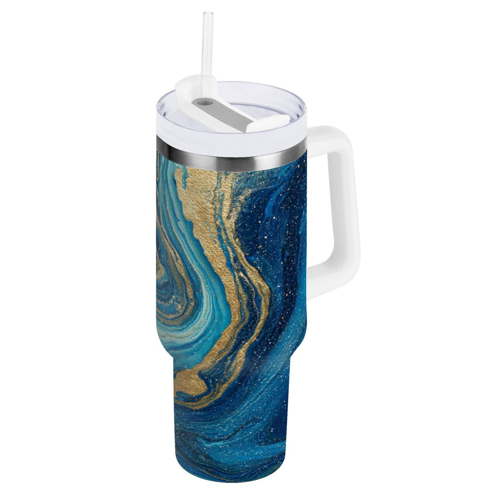 30 oz Insulated Stainless Steel Tumbler Double Wall Stainless Steel Tumbler with 2-Way Drinking Blue and Gold Ocean C507L