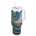 30 oz Insulated Stainless Steel Tumbler Double Wall Stainless Steel Tumbler with 2-Way Drinking Blue and Gold Swirling C497F