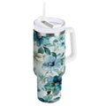 30 oz Insulated Stainless Steel Tumbler Double Wall Stainless Steel Tumbler with 2-Way Drinking Blue and Green Flowers C476V