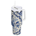 30 oz Insulated Stainless Steel Tumbler Double Wall Stainless Steel Tumbler with 2-Way Drinking Blue and White Porcelain-style C576R