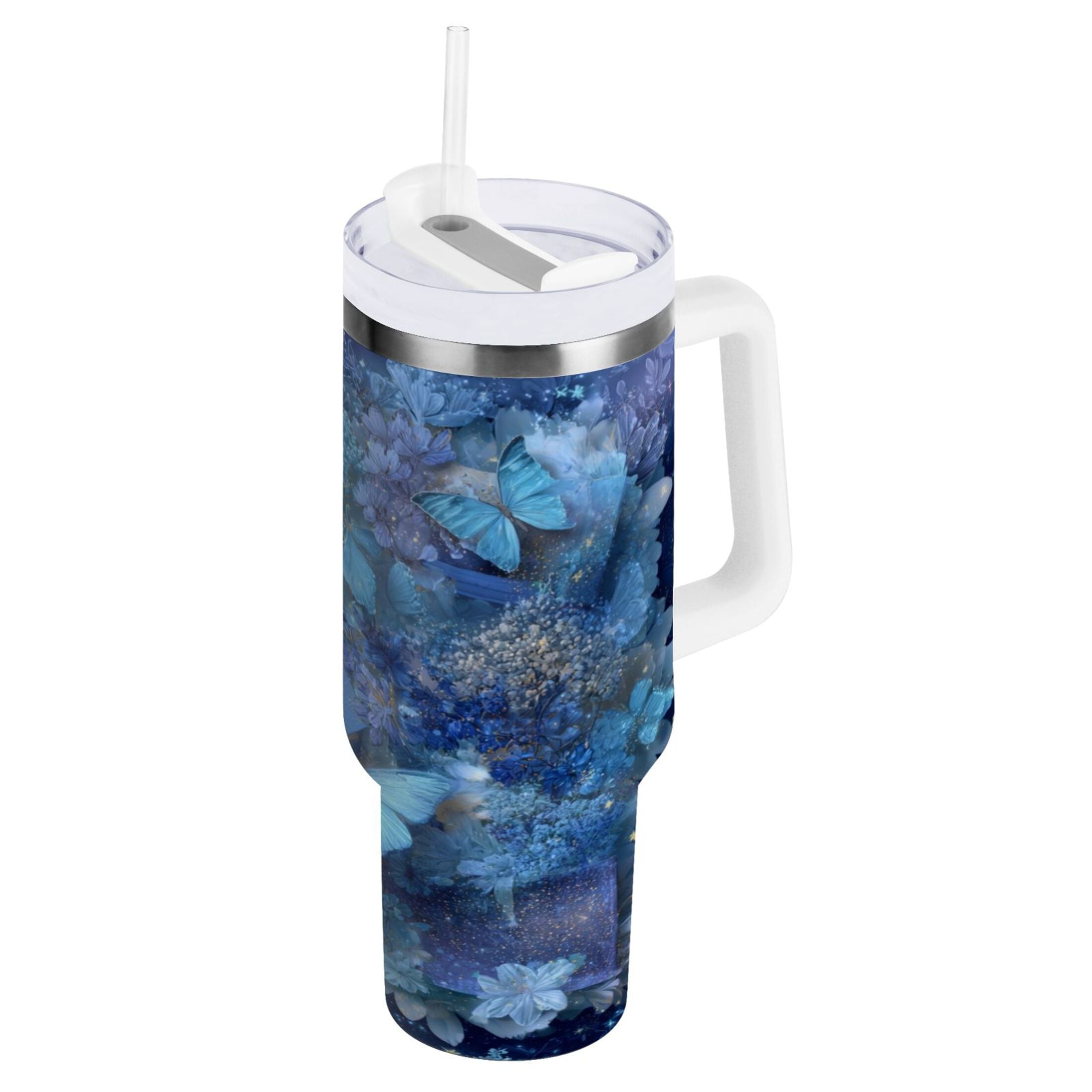 30 oz Insulated Stainless Steel Tumbler Double Wall Stainless Steel Tumbler with 2-Way Drinking Butterflies Books and Flowers C524B