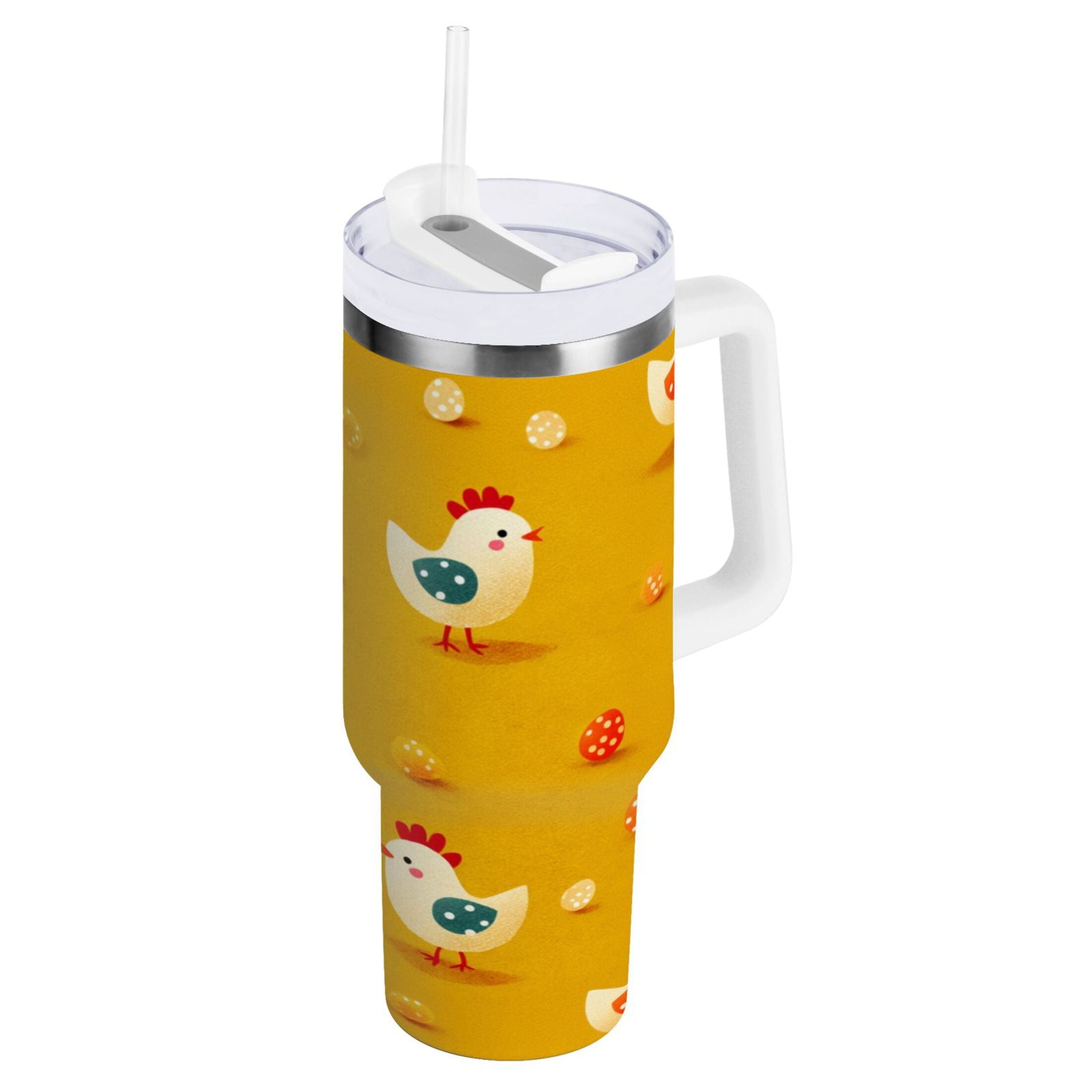 30 oz Insulated Stainless Steel Tumbler Double Wall Stainless Steel Tumbler with 2-Way Drinking Cartoon Chickens Pattern C551G