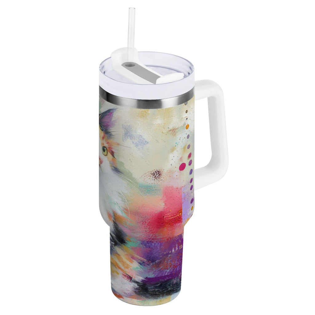 30 oz Insulated Stainless Steel Tumbler Double Wall Stainless Steel Tumbler with 2-Way Drinking Charming Hairy Cat C672W