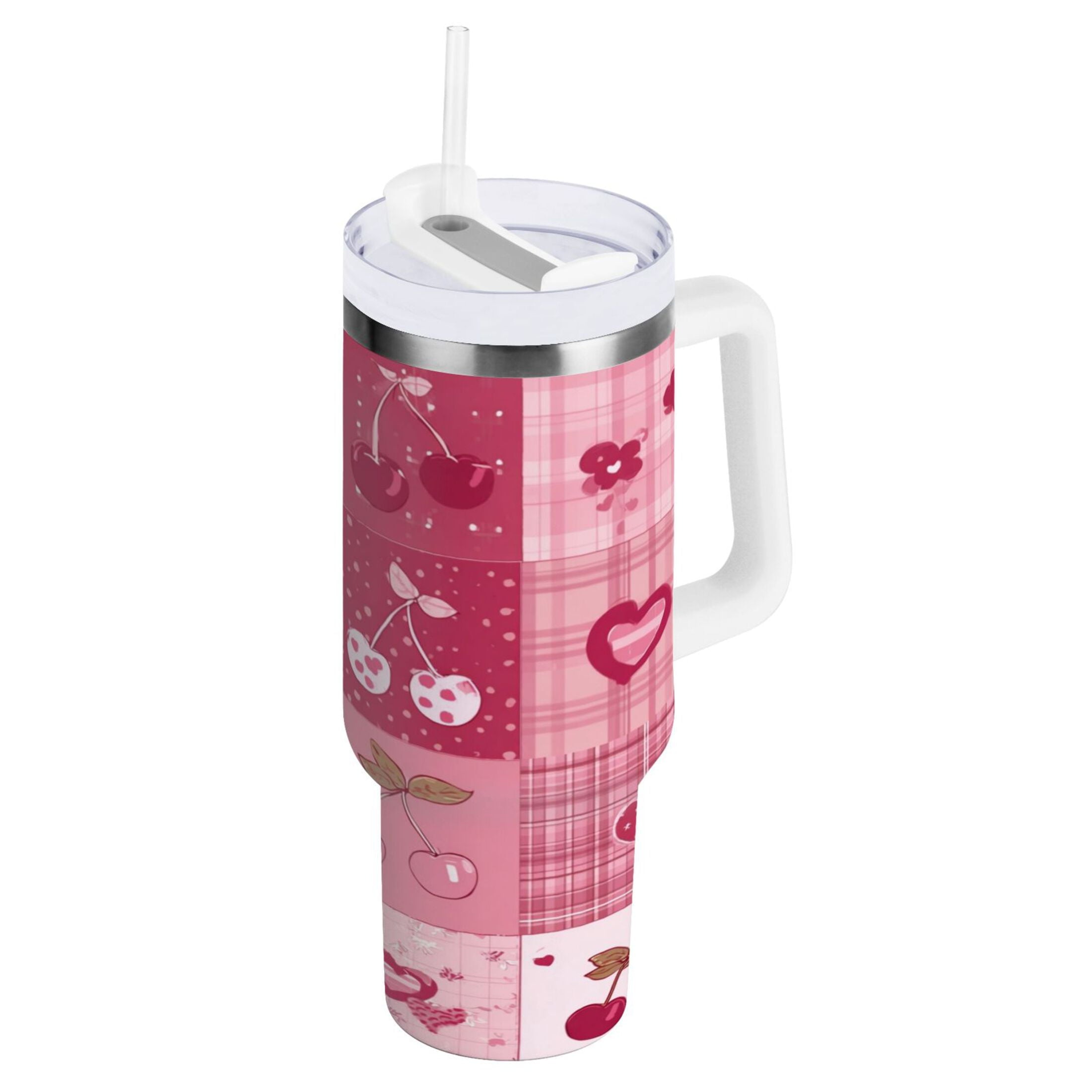 30 oz Insulated Stainless Steel Tumbler Double Wall Stainless Steel Tumbler with 2-Way Drinking Cherry Pattern with Bows C634D