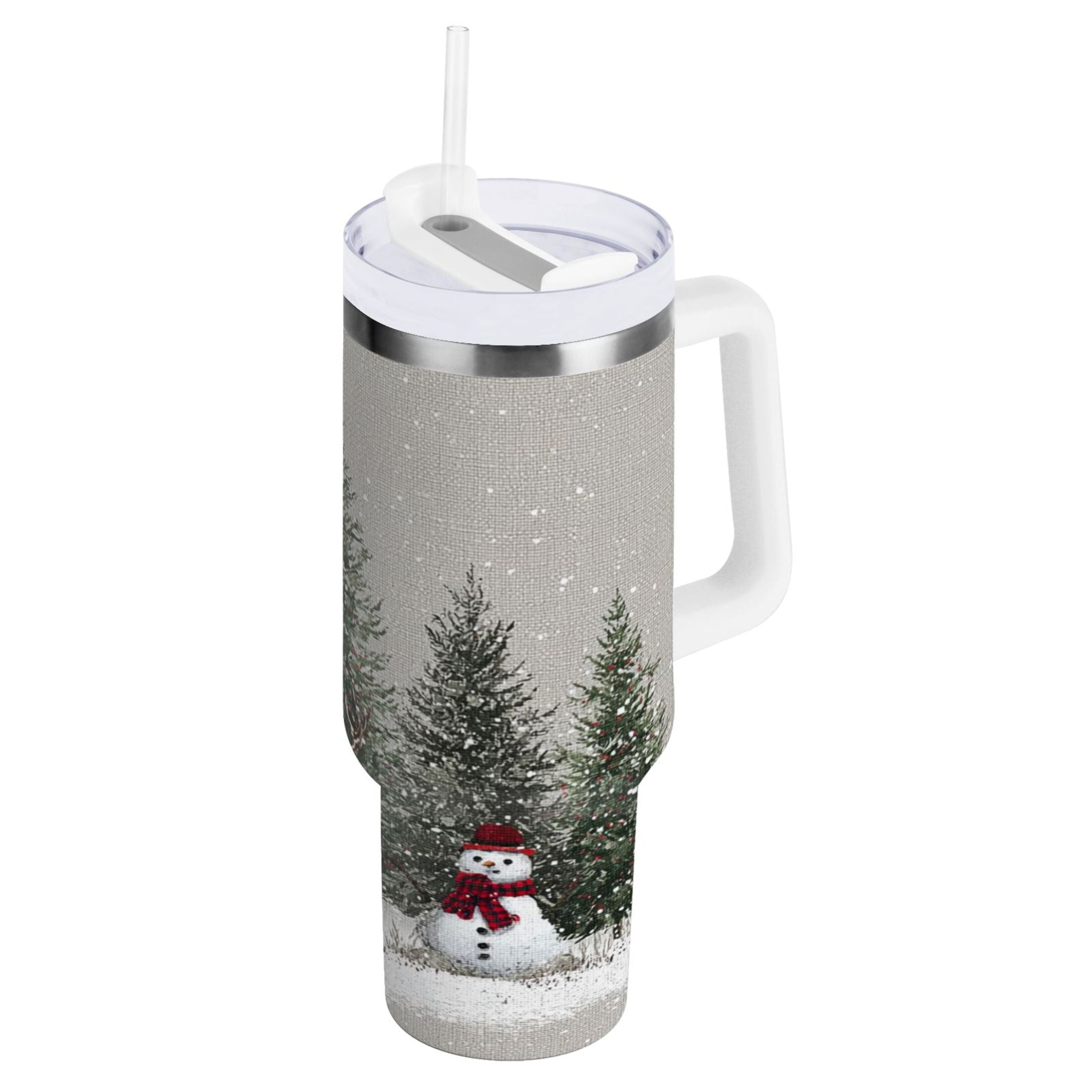 30 oz Insulated Stainless Steel Tumbler Double Wall Stainless Steel Tumbler with 2-Way Drinking Christmas Deer and Snowmen C619H