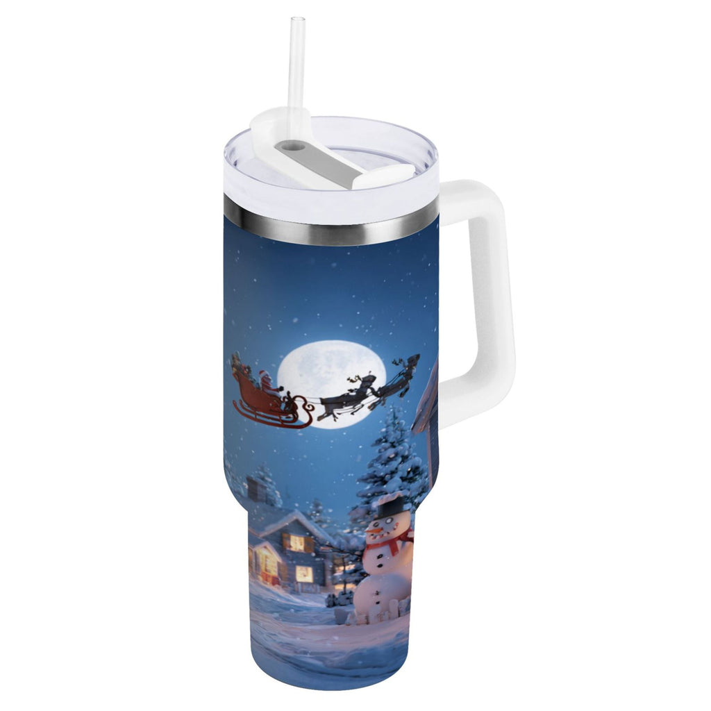 30 oz Insulated Stainless Steel Tumbler Double Wall Stainless Steel Tumbler with 2-Way Drinking Christmas Night Scene C606D