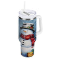 30 oz Insulated Stainless Steel Tumbler Double Wall Stainless Steel Tumbler with 2-Way Drinking Christmas Scene with Snowman C642W