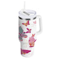 30 oz Insulated Stainless Steel Tumbler Double Wall Stainless Steel Tumbler with 2-Way Drinking Colorful Butterflies C605U