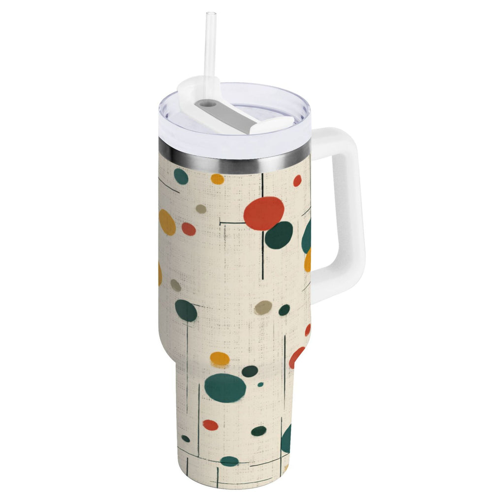 30 oz Insulated Stainless Steel Tumbler Double Wall Stainless Steel Tumbler with 2-Way Drinking Colorful Dots and Lines C646Y
