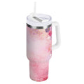 30 oz Insulated Stainless Steel Tumbler Double Wall Stainless Steel Tumbler with 2-Way Drinking Colorful Pastel Floral Pattern C514B