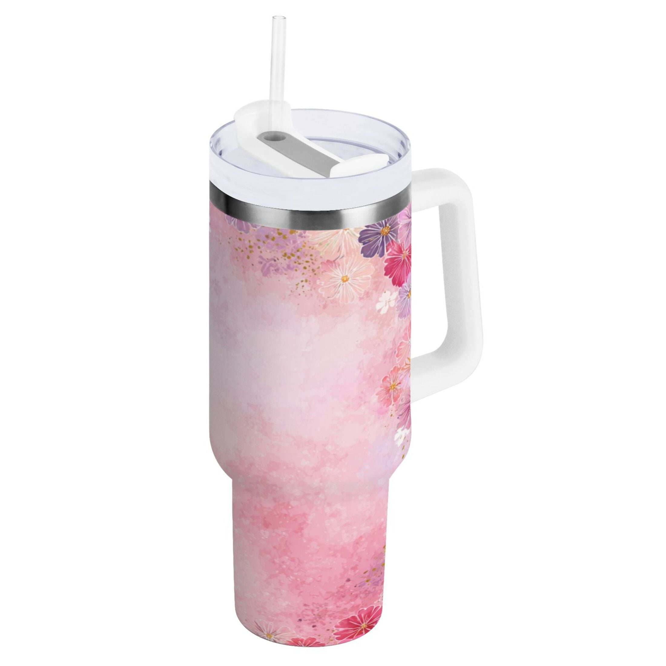30 oz Insulated Stainless Steel Tumbler Double Wall Stainless Steel Tumbler with 2-Way Drinking Colorful Pastel Floral Pattern C514B