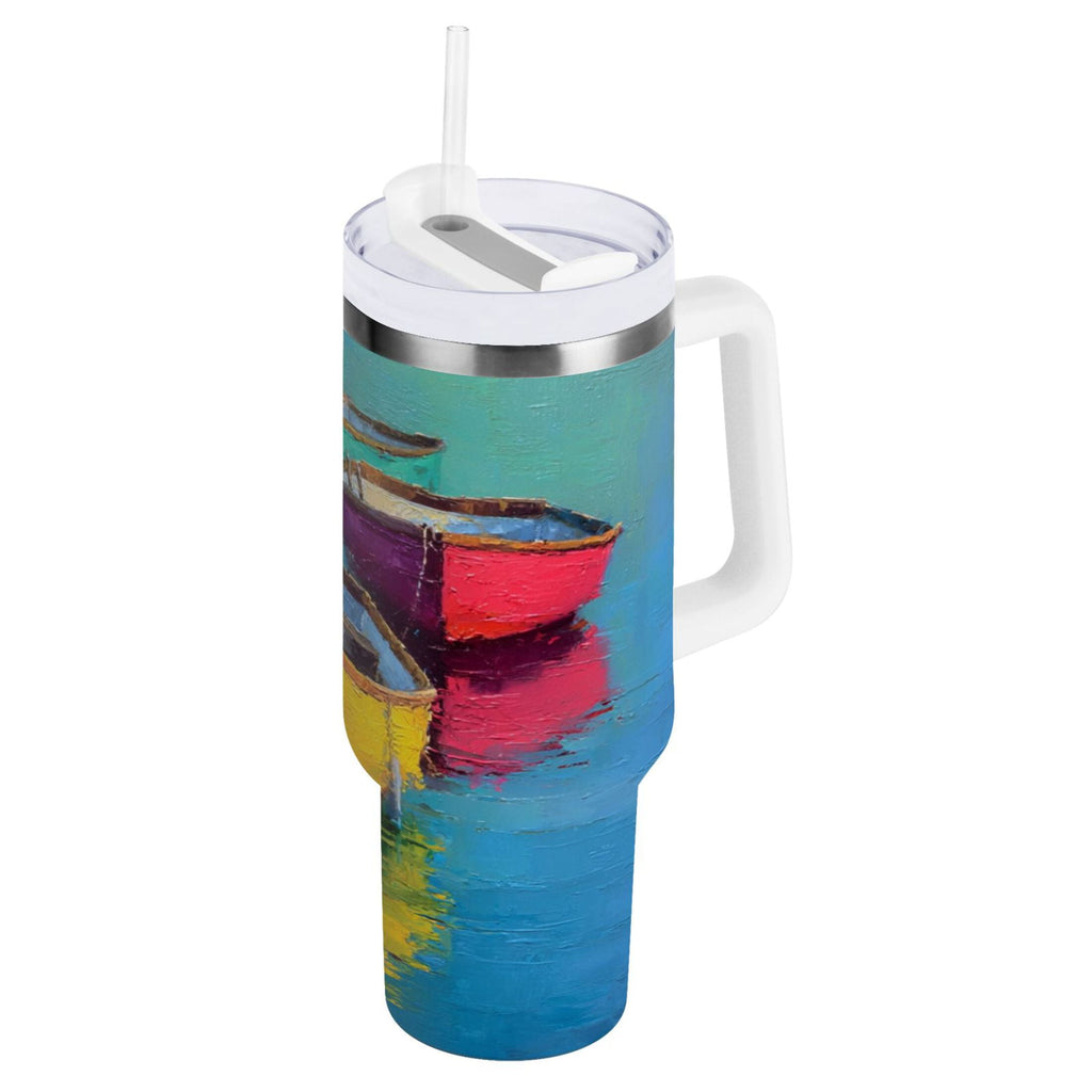 30 oz Insulated Stainless Steel Tumbler Double Wall Stainless Steel Tumbler with 2-Way Drinking Colorful Row Boats C555W