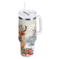 30 oz Insulated Stainless Steel Tumbler Double Wall Stainless Steel Tumbler with 2-Way Drinking Cow Wearing Christmas Hat C681C
