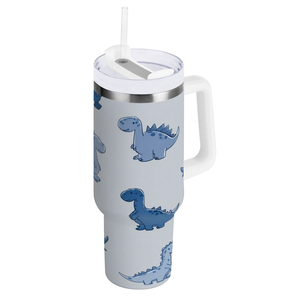 30 oz Insulated Stainless Steel Tumbler Double Wall Stainless Steel Tumbler with 2-Way Drinking Cute Blue Dinosaurs C580T