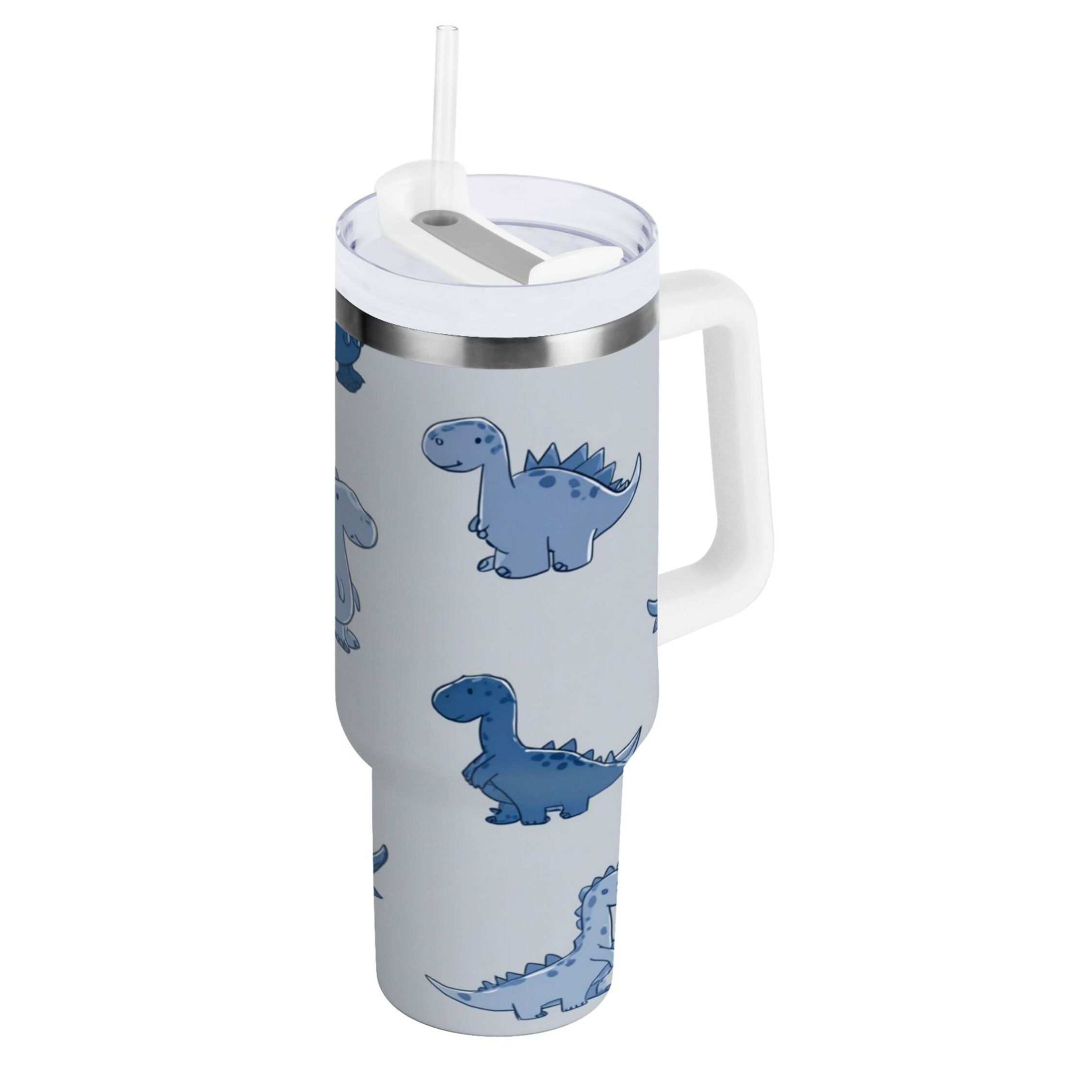 30 oz Insulated Stainless Steel Tumbler Double Wall Stainless Steel Tumbler with 2-Way Drinking Cute Blue Dinosaurs C580T