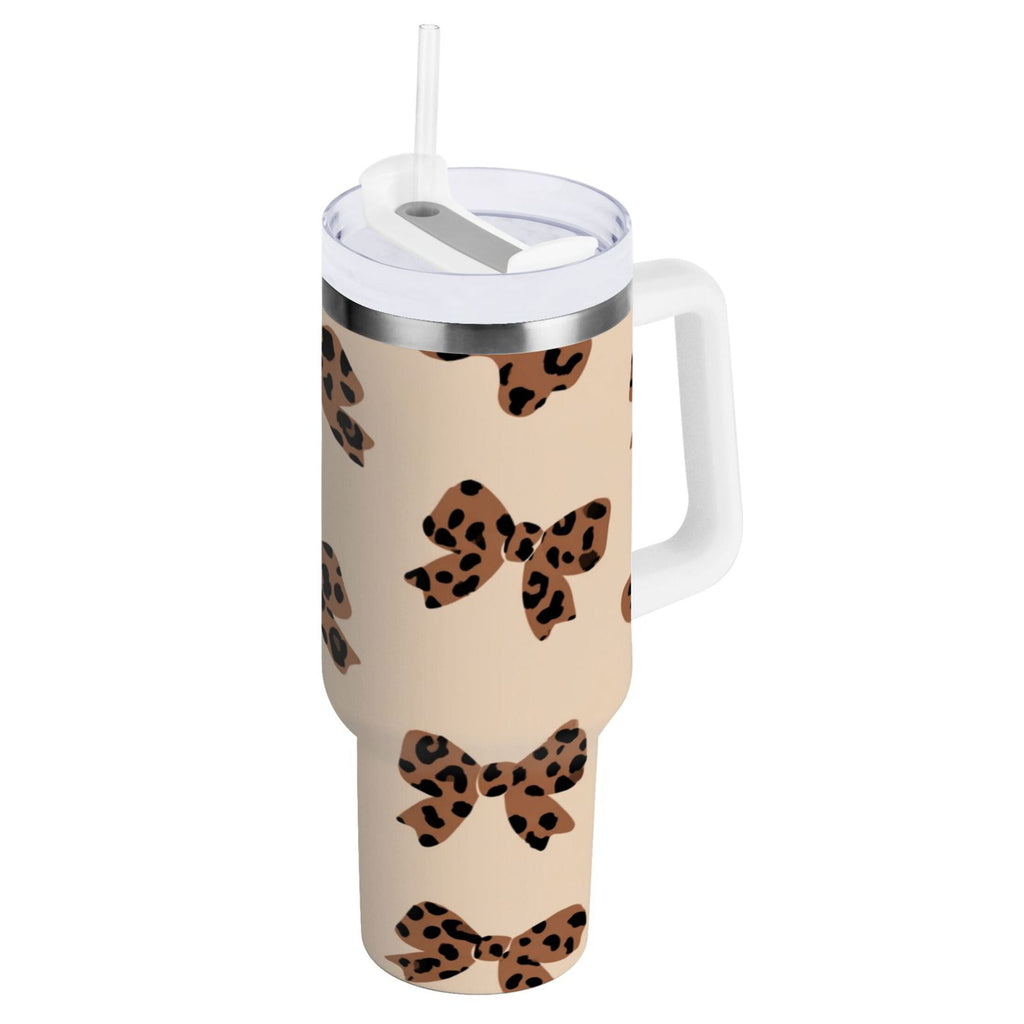 30 oz Insulated Stainless Steel Tumbler Double Wall Stainless Steel Tumbler with 2-Way Drinking Cute Brown Bow C528C