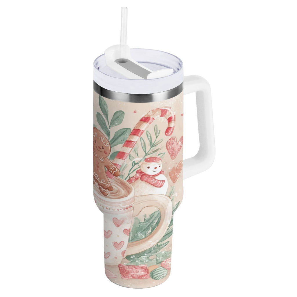 30 oz Insulated Stainless Steel Tumbler Double Wall Stainless Steel Tumbler with 2-Way Drinking Cute Christmas Design C600E