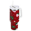 30 oz Insulated Stainless Steel Tumbler Double Wall Stainless Steel Tumbler with 2-Way Drinking Cute Pink Strawberry Pattern C630F