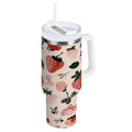 30 oz Insulated Stainless Steel Tumbler Double Wall Stainless Steel Tumbler with 2-Way Drinking Cute Pinks Strawberries C596J