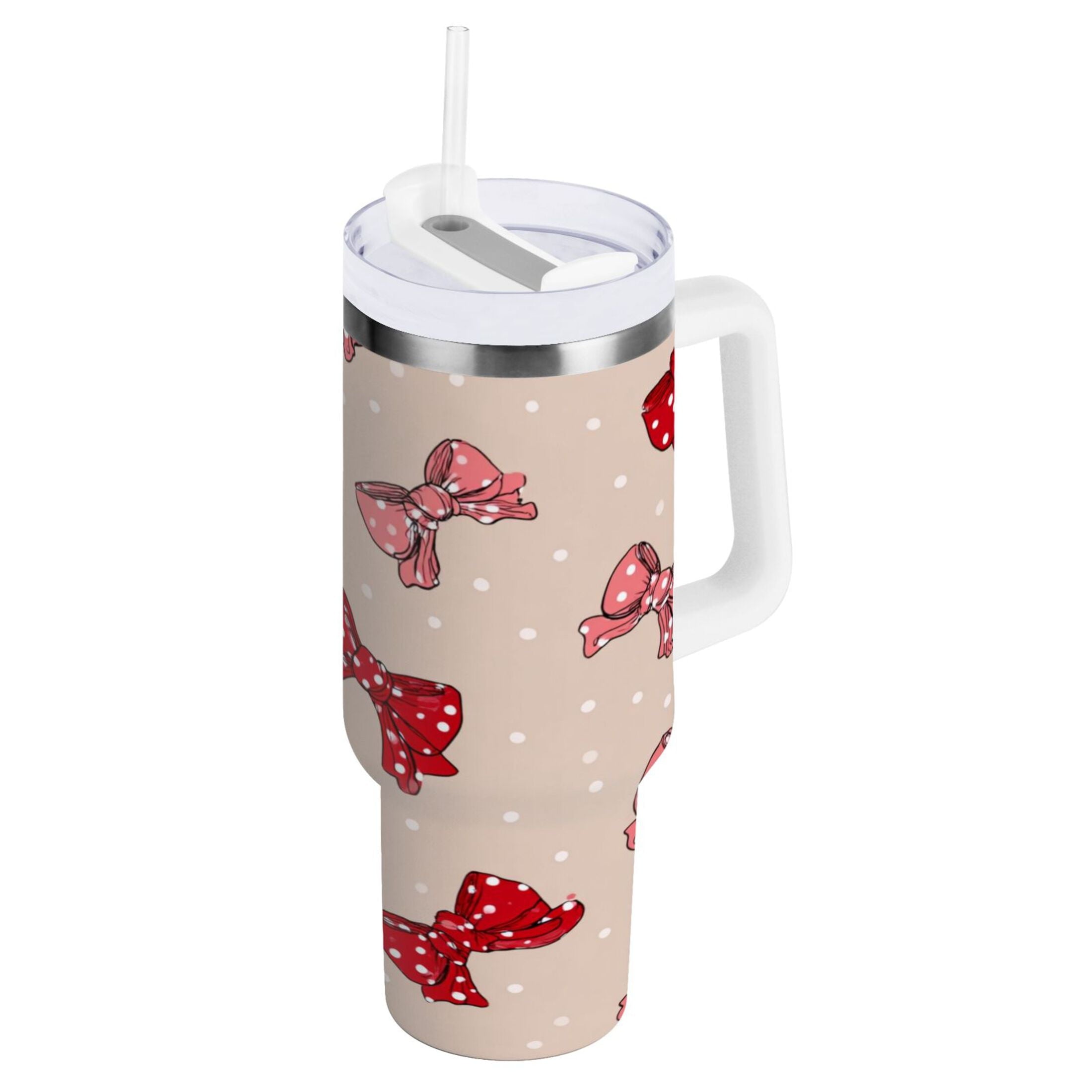 30 oz Insulated Stainless Steel Tumbler Double Wall Stainless Steel Tumbler with 2-Way Drinking Cute Red Bows Pattern C541W