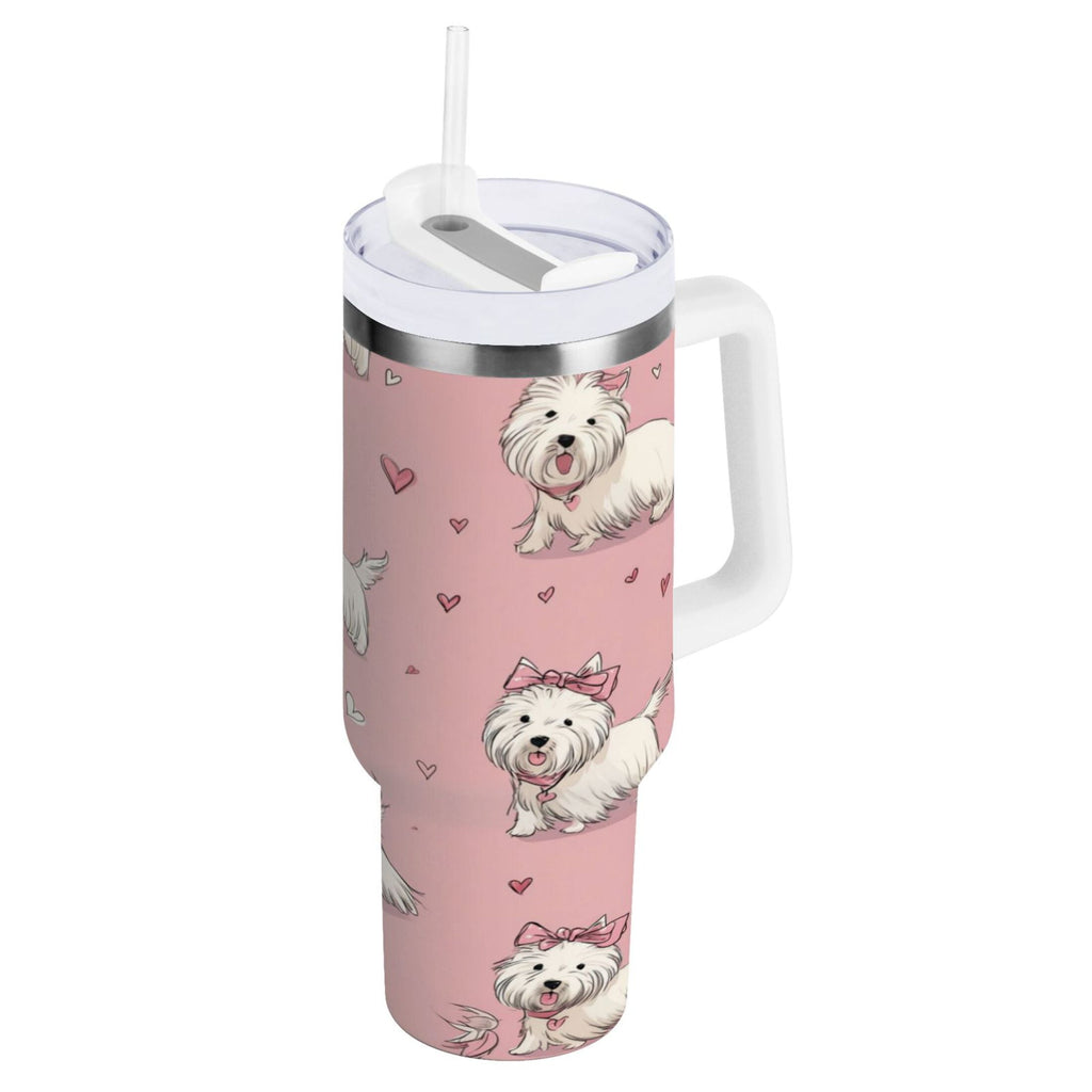 30 oz Insulated Stainless Steel Tumbler Double Wall Stainless Steel Tumbler with 2-Way Drinking Dogs Wearing Bows C659C