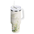 30 oz Insulated Stainless Steel Tumbler Double Wall Stainless Steel Tumbler with 2-Way Drinking Dragonflies with White Daisies C655G