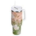 30 oz Insulated Stainless Steel Tumbler Double Wall Stainless Steel Tumbler with 2-Way Drinking Gradient Elegant Floral C471Q
